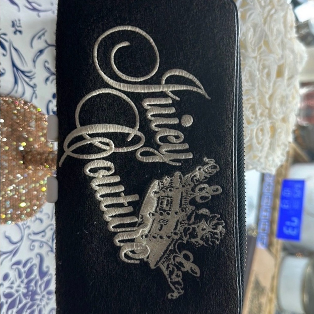 Juicy Couture Black and Silver Embroidered Wallet